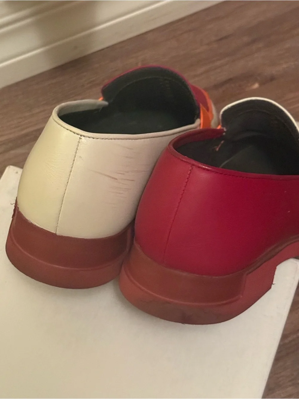 Camper Women's Colorblock Leather Loafers in Red, Orange & Cream